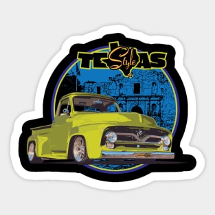 Texas-Style Custom Ford Truck Alamo scene yellow-green, blue and black colors Sticker